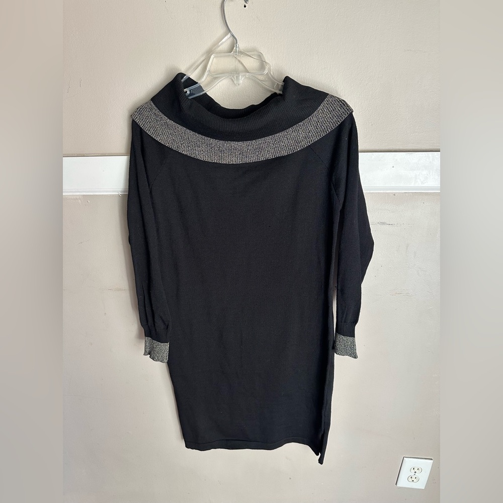 Questions Off Shoulder Knit Black Dress with Silver Accents Size L